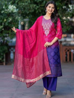Women Ombre Dyed Regular Thread Work Kurta with Palazzos & With Dupatta 6