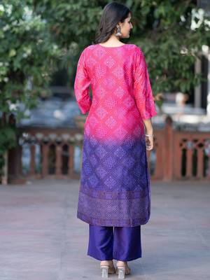 Women Bandhani Embroidered Kurta with Trousers & Dupatta 5