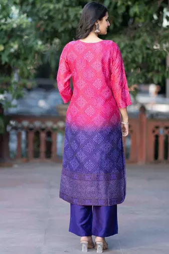 Women Bandhani Embroidered Kurta with Trousers & Dupatta