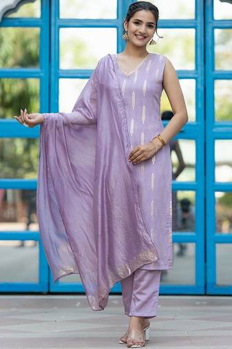 Floral Woven Design Regular Gotta Patti Pure Silk Kurta With Trousers & Dupatta