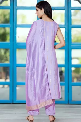Floral Woven Design Regular Gotta Patti Pure Silk Kurta With Trousers & Dupatta