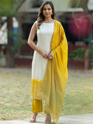 Ethnic Motifs Regular Pure Silk Kurta with Trousers & With Dupatta 1