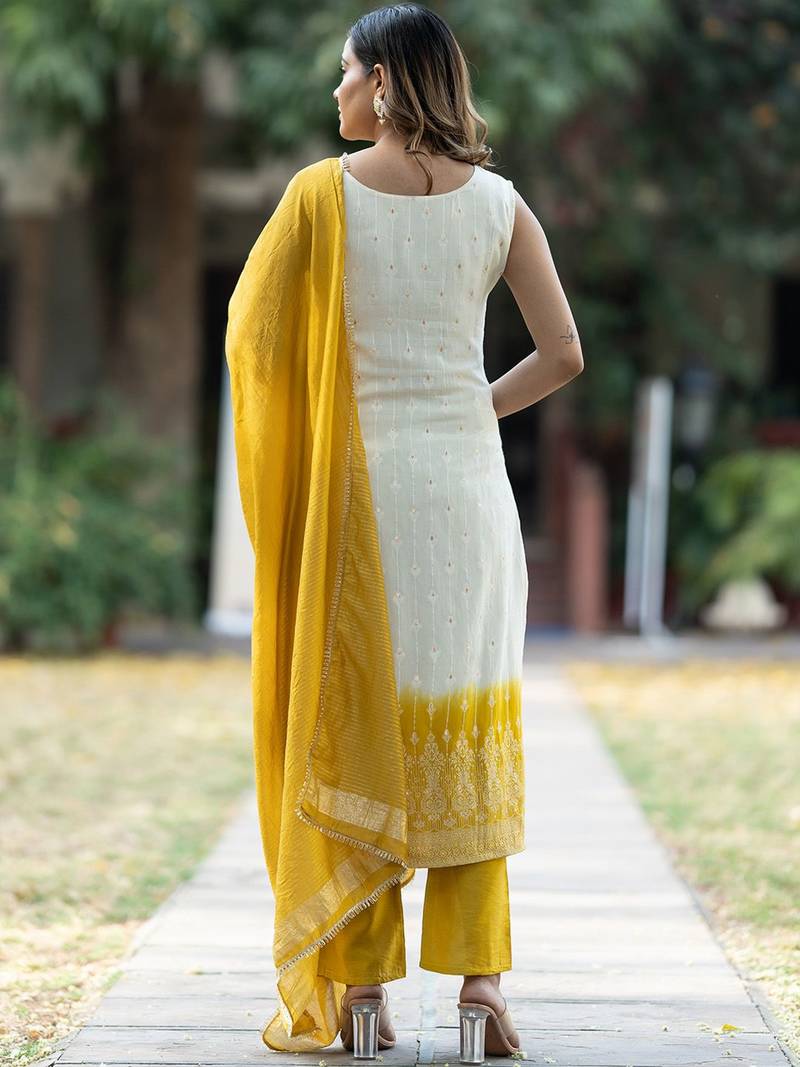 Ethnic Motifs Regular Pure Silk Kurta with Trousers & With Dupatta