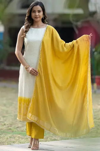 Ethnic Motifs Regular Pure Silk Kurta with Trousers & With Dupatta