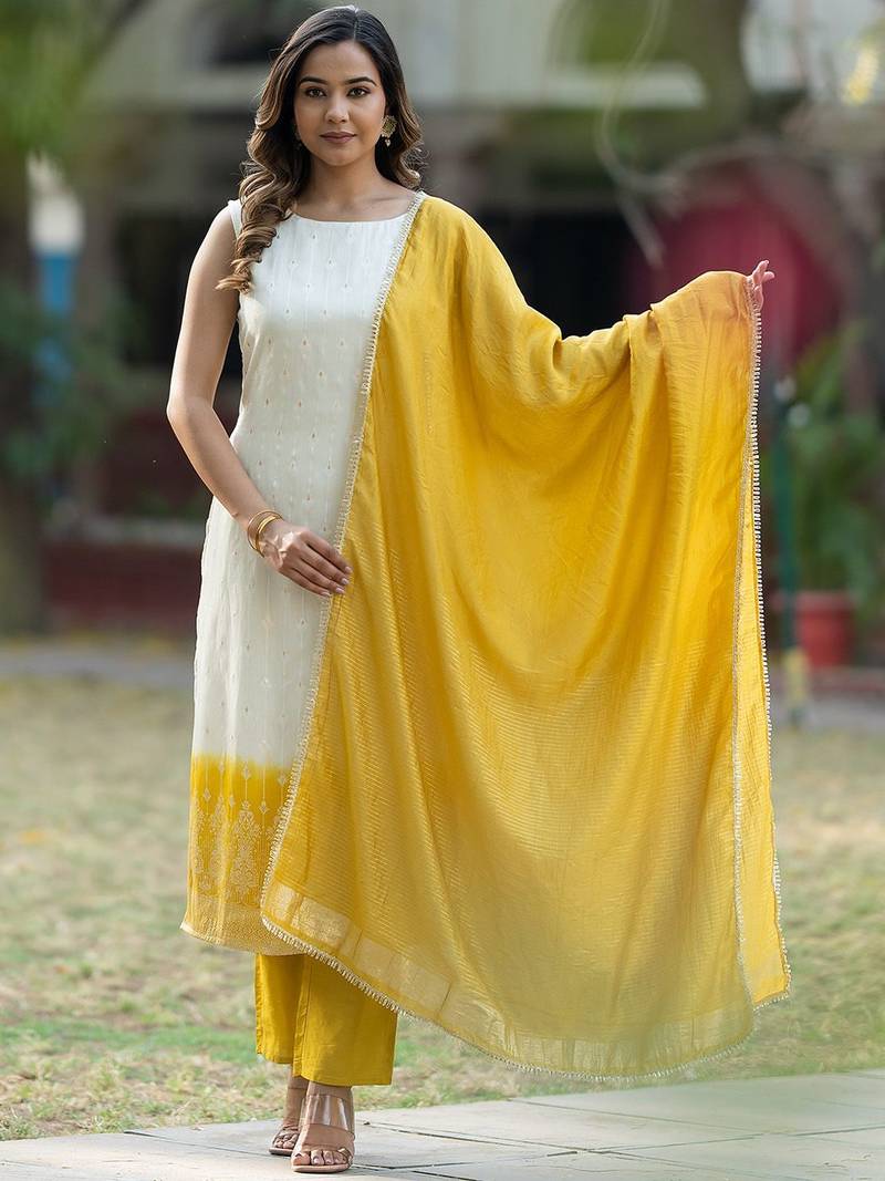 Ethnic Motifs Regular Pure Silk Kurta with Trousers & With Dupatta