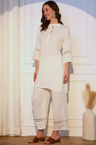 Band Collar Straight Kurta With Palazzos