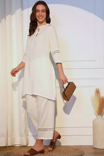 Band Collar Straight Kurta With Palazzos