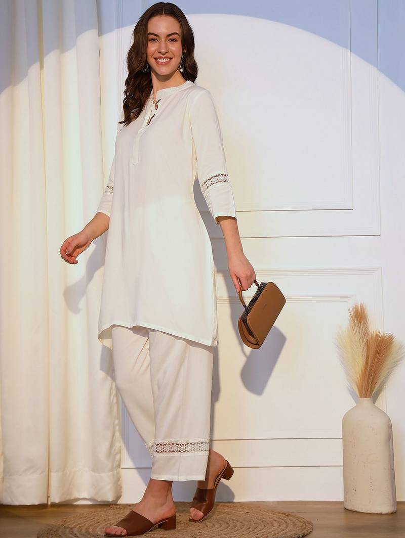 Band Collar Straight Kurta With Palazzos