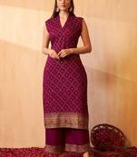 Bandhani Printed Zari V-Neck Sleeveless Straight Kurta With Palazzo