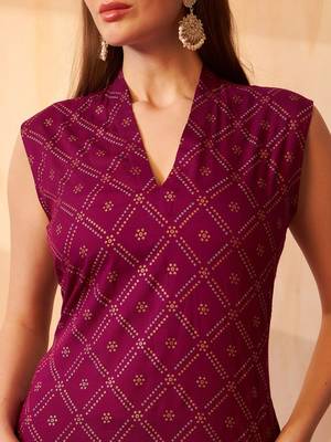 Bandhani Printed Zari V-Neck Sleeveless Straight Kurta With Palazzo 2