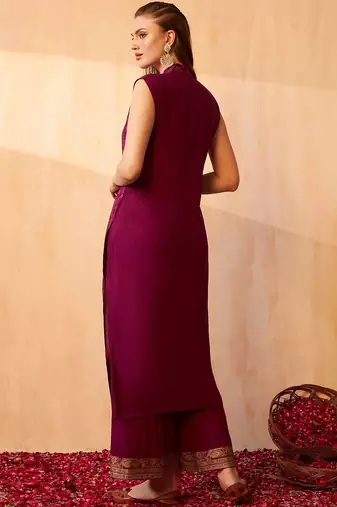 Bandhani Printed Zari V-Neck Sleeveless Straight Kurta With Palazzo