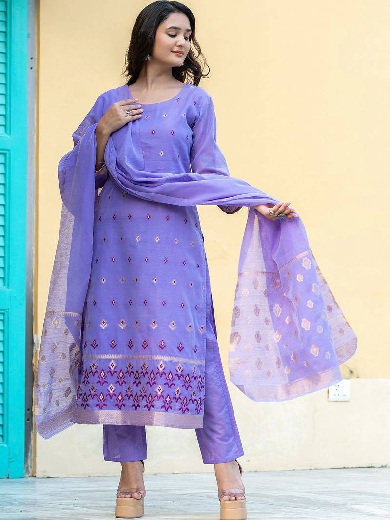 Women Ethnic Motifs Regular Kurta with Trousers & With Dupatta
