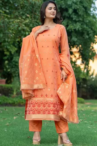 Women Ethnic Motifs Regular Kurta with Trousers & With Dupatta