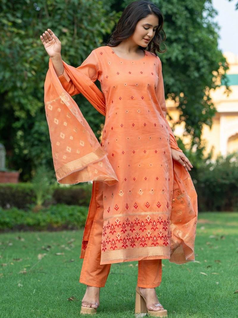 Women Ethnic Motifs Regular Kurta with Trousers & With Dupatta