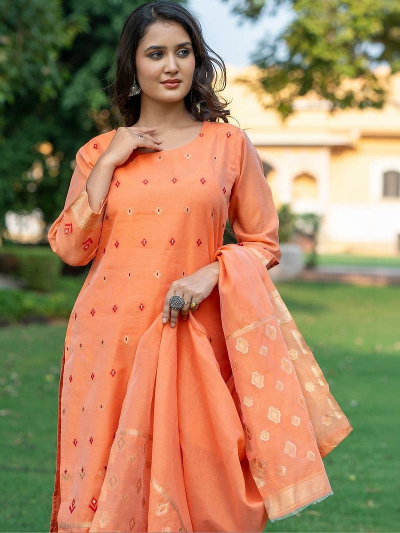 Women Ethnic Motifs Regular Kurta with Trousers & With Dupatta