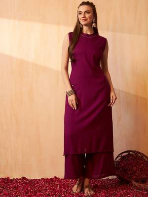 Gotta Patti Round Neck Sleeveless Straight Kurta With Palazzo 1