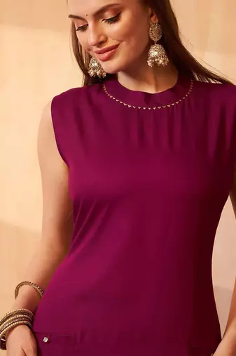 Gotta Patti Round Neck Sleeveless Straight Kurta With Palazzo