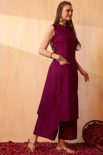 Gotta Patti Round Neck Sleeveless Straight Kurta With Palazzo