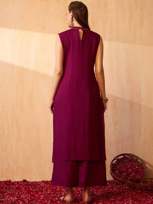 Gotta Patti Round Neck Sleeveless Straight Kurta With Palazzo 5