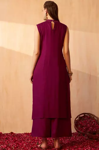 Gotta Patti Round Neck Sleeveless Straight Kurta With Palazzo