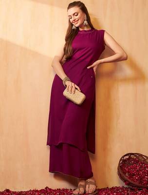 Gotta Patti Round Neck Sleeveless Straight Kurta With Palazzo 6