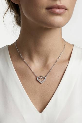 925 Sterling Silver Open Heart CZ Pendant Necklace  Set for Women