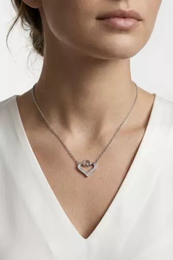 925 Sterling Silver Open Heart CZ Pendant Necklace  Set for Women
