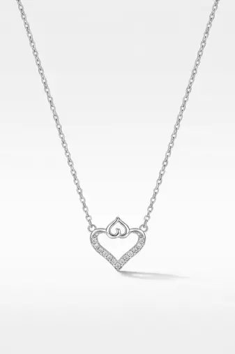 925 Sterling Silver Open Heart CZ Pendant Necklace  Set for Women