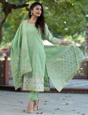 Women Ethnic Motifs Embroidered Regular Thread Work Kurta with Trousers & With Dupatta 1