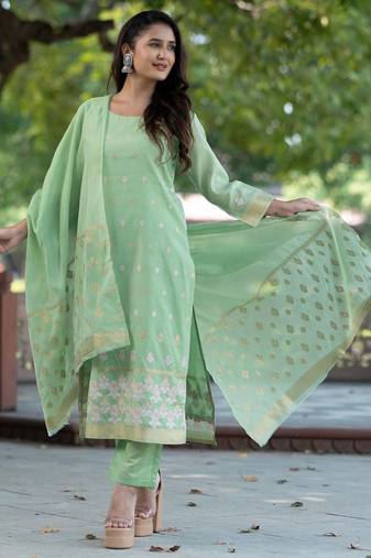 Women Ethnic Motifs Embroidered Regular Thread Work Kurta with Trousers & With Dupatta