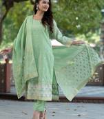 Women Ethnic Motifs Embroidered Regular Thread Work Kurta with Trousers & With Dupatta