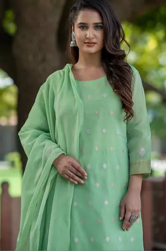 Women Ethnic Motifs Embroidered Regular Thread Work Kurta with Trousers & With Dupatta