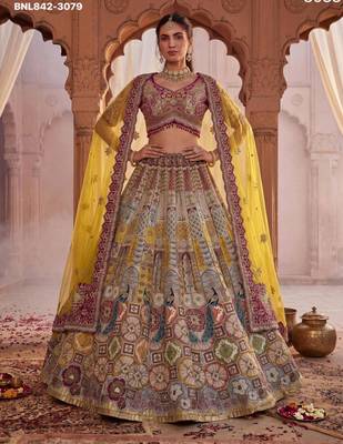 Off-White Silk Blend Embroidered Multi-Color Bridal Lehenga Choli Set 1