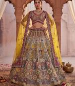 Off-White Silk Blend Embroidered Multi-Color Bridal Lehenga Choli Set