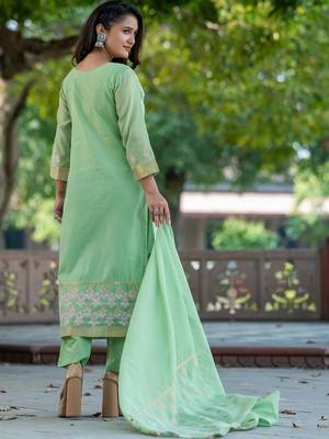 Women Ethnic Motifs Embroidered Regular Thread Work Kurta with Trousers & With Dupatta 4