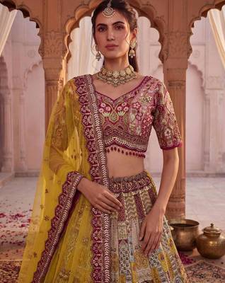 Off-White Silk Blend Embroidered Multi-Color Bridal Lehenga Choli Set 2