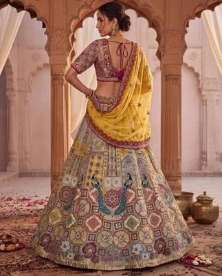 Off-White Silk Blend Embroidered Multi-Color Bridal Lehenga Choli Set 3