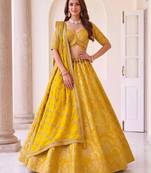 Mustard Silk Blend Embroidered Festive Haldi Lehenga Choli Set