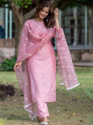 Women Ethnic Motifs Embroidered Regular Thread Work Chanderi Silk Kurta with Trousers & With Dupatta 1