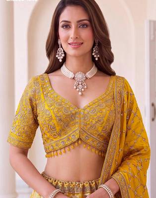Mustard Silk Blend Embroidered Festive Haldi Lehenga Choli Set 2