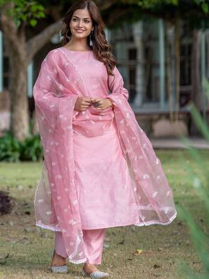 Women Ethnic Motifs Embroidered Regular Thread Work Chanderi Silk Kurta with Trousers & With Dupatta 7