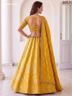 Mustard Silk Blend Embroidered Festive Haldi Lehenga Choli Set 4