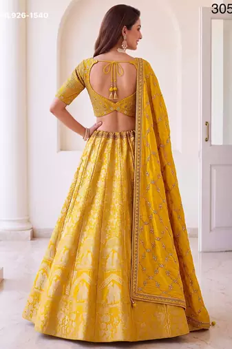 Mustard Silk Blend Embroidered Festive Haldi Lehenga Choli Set