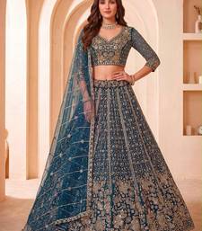Teal Net Embroidered Heavy Party Wear Lehenga Choli Set