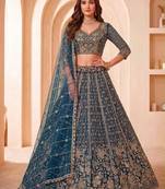 Teal Net Embroidered Heavy Party Wear Lehenga Choli Set