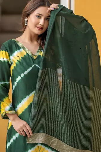 Women Dyed Regular Kurta with Palazzos & With Dupatta