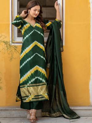 Women Dyed Regular Kurta with Palazzos & With Dupatta 5