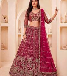 Rani Pink Net Embroidered Bridal Reception Lehenga Choli Set