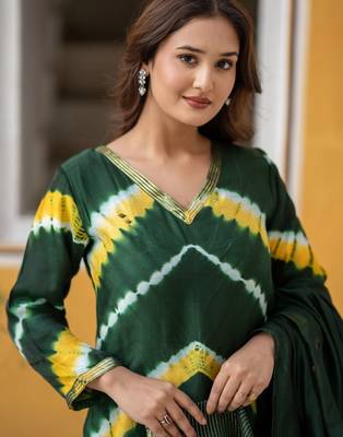 Women Dyed Regular Kurta with Palazzos & With Dupatta 6