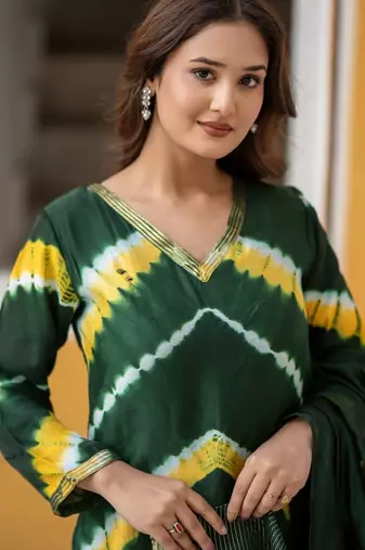 Women Dyed Regular Kurta with Palazzos & With Dupatta